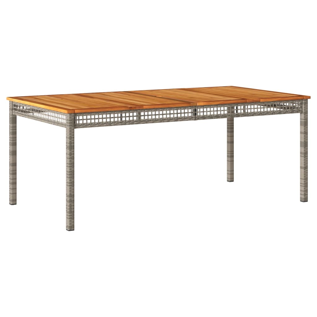 szürke polyrattan és akácfa kerti asztal 180 x 90 x 75 cm