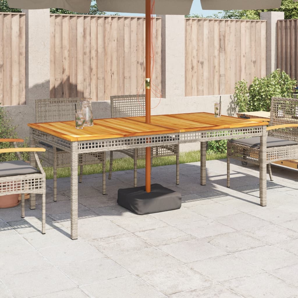 szürke polyrattan és akácfa kerti asztal 180 x 90 x 75 cm