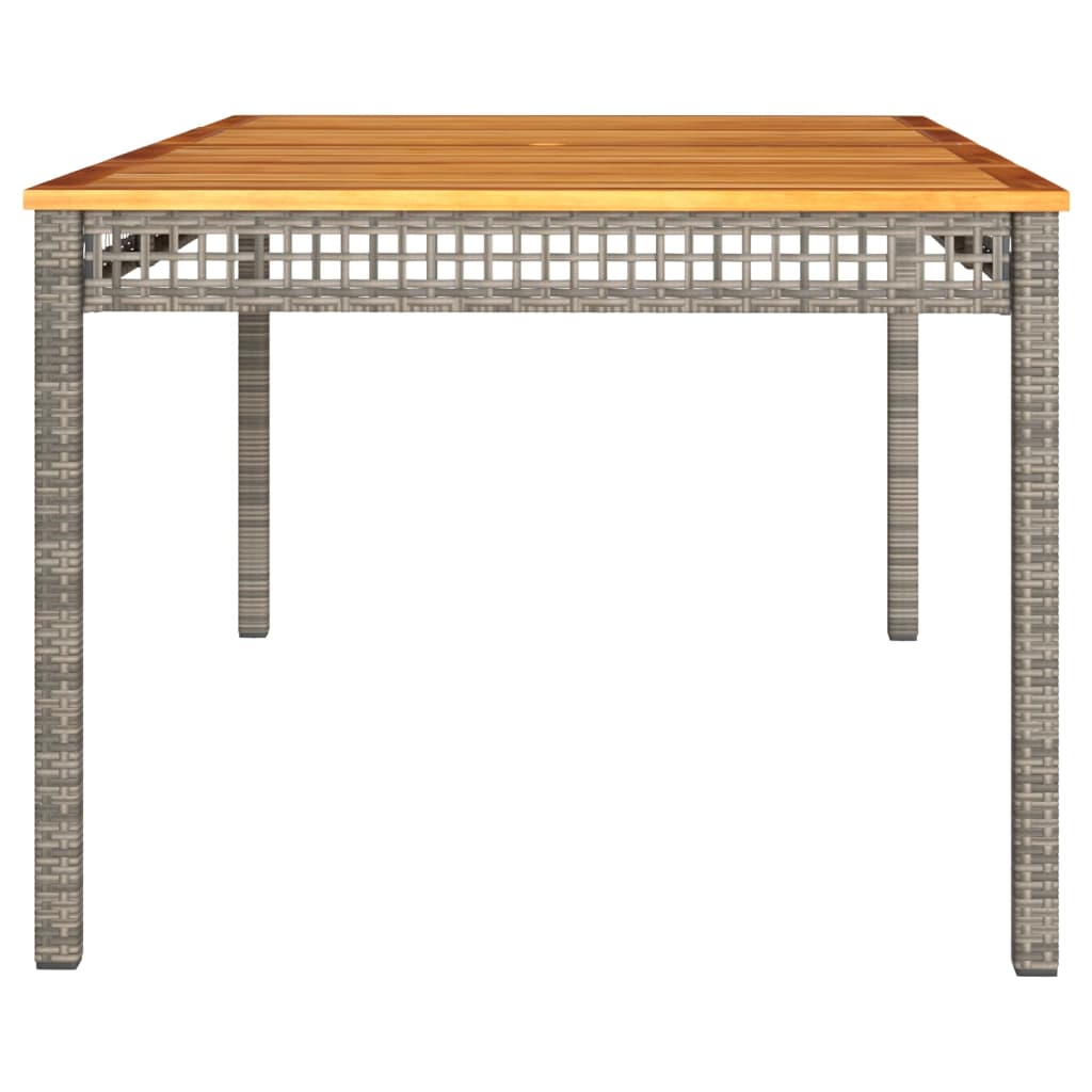 szürke polyrattan és akácfa kerti asztal 180 x 90 x 75 cm