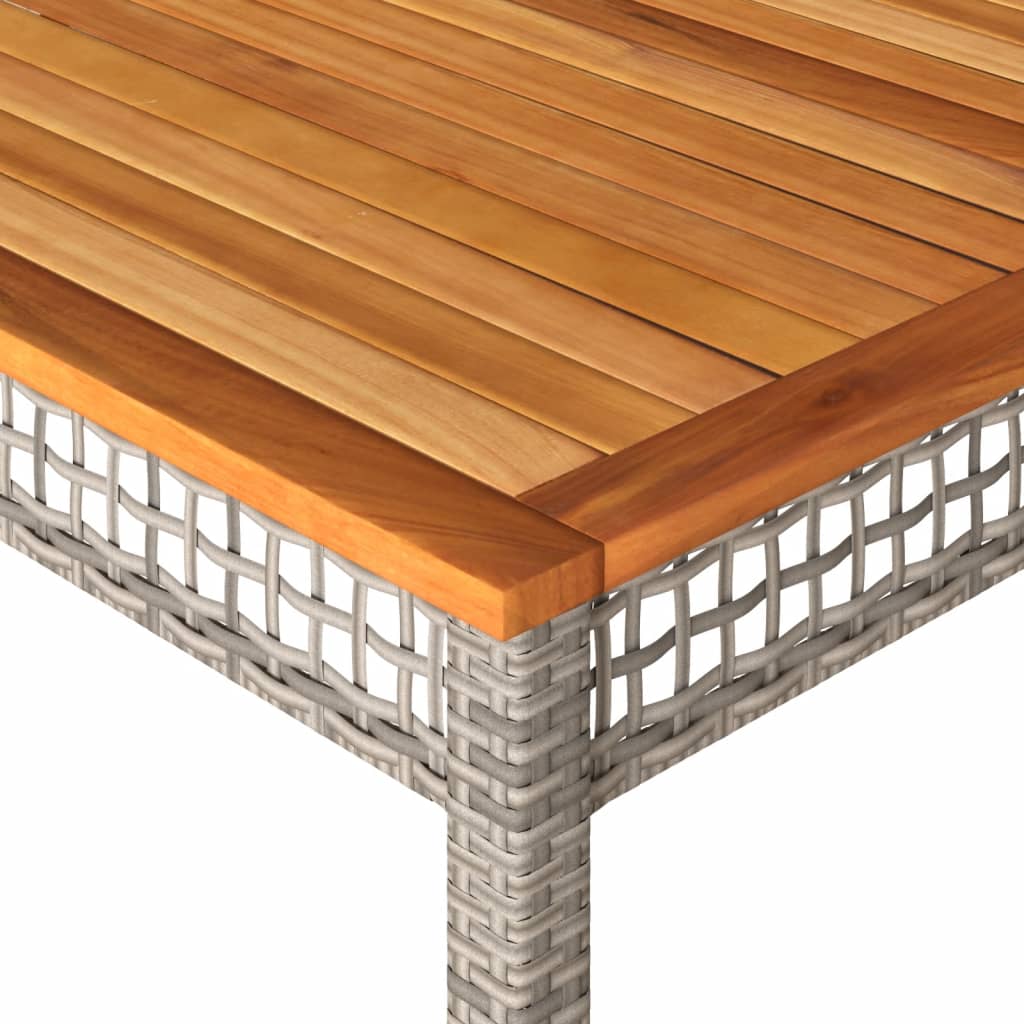 szürke polyrattan és akácfa kerti asztal 180 x 90 x 75 cm