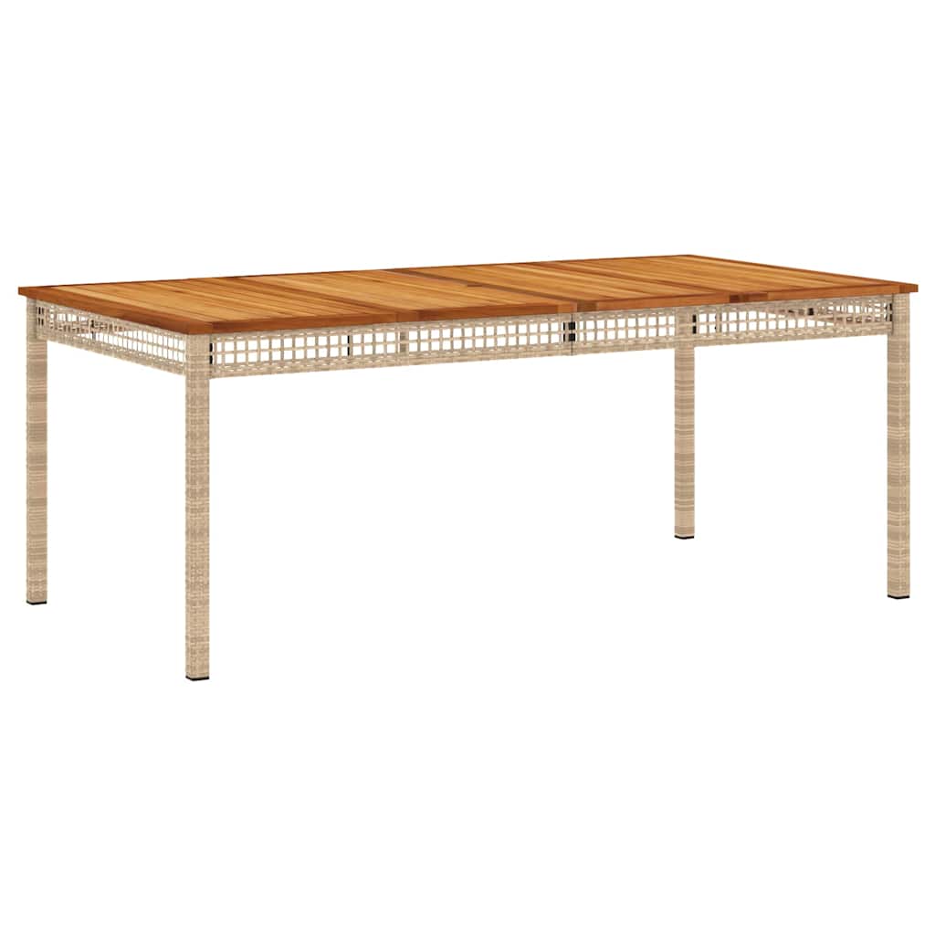 bézs polyrattan és akácfa kerti asztal 180 x 90 x 75 cm
