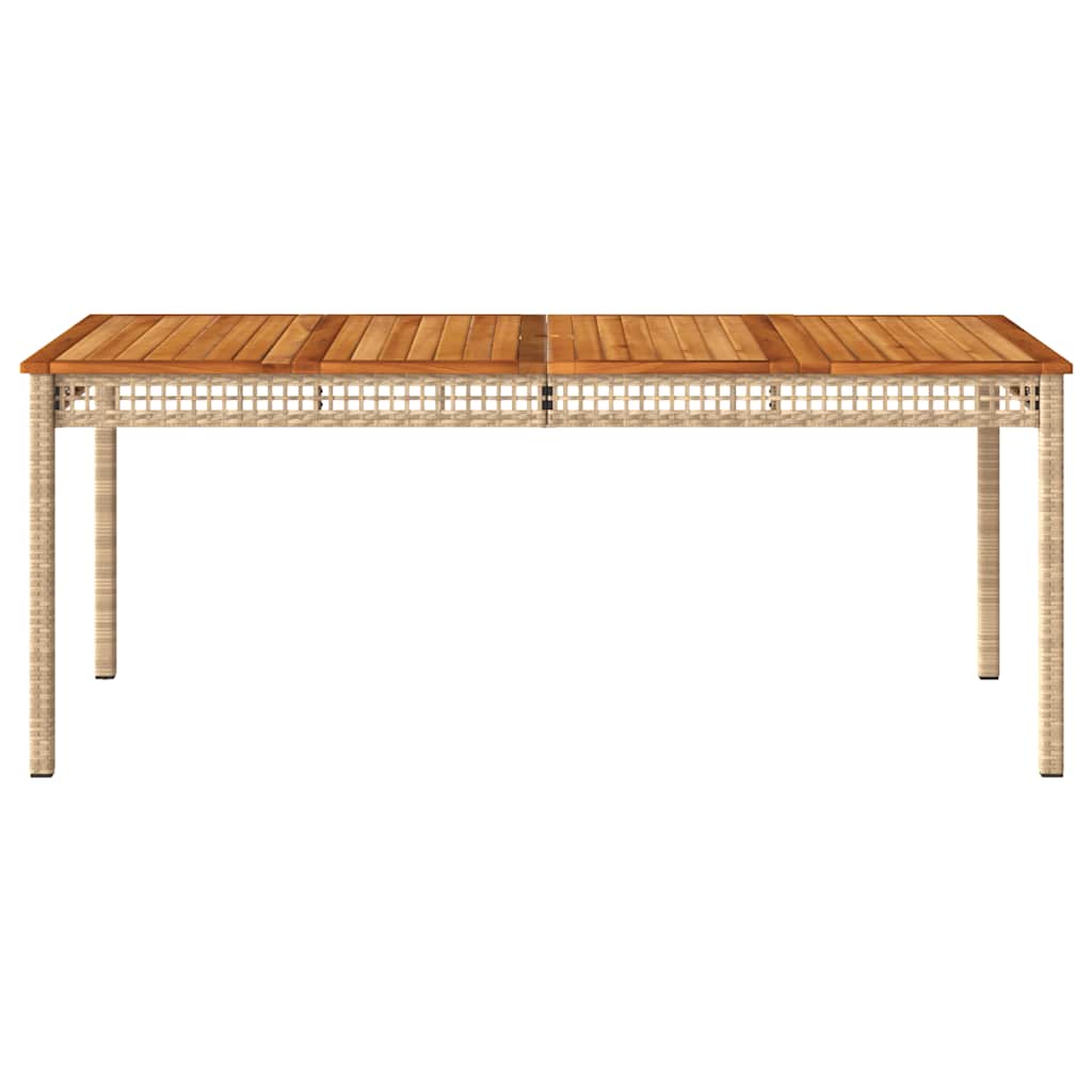 bézs polyrattan és akácfa kerti asztal 180 x 90 x 75 cm