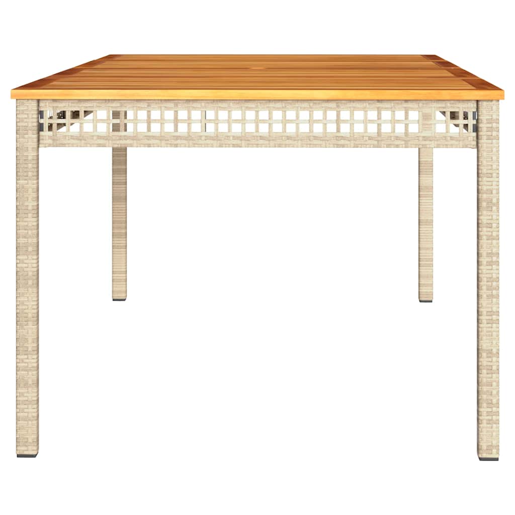 bézs polyrattan és akácfa kerti asztal 180 x 90 x 75 cm