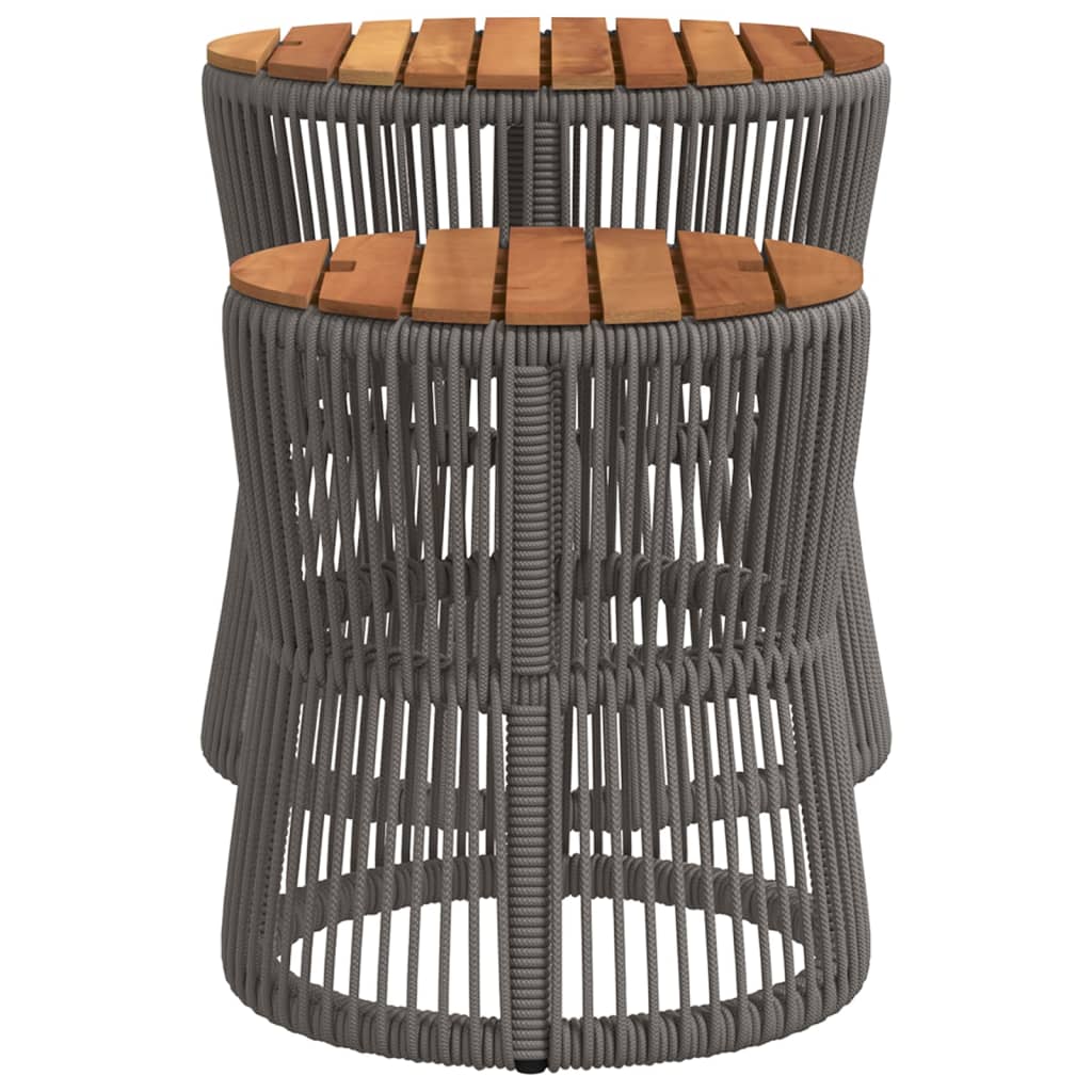 2 db szürke polyrattan kerti kisasztal fa asztallappal