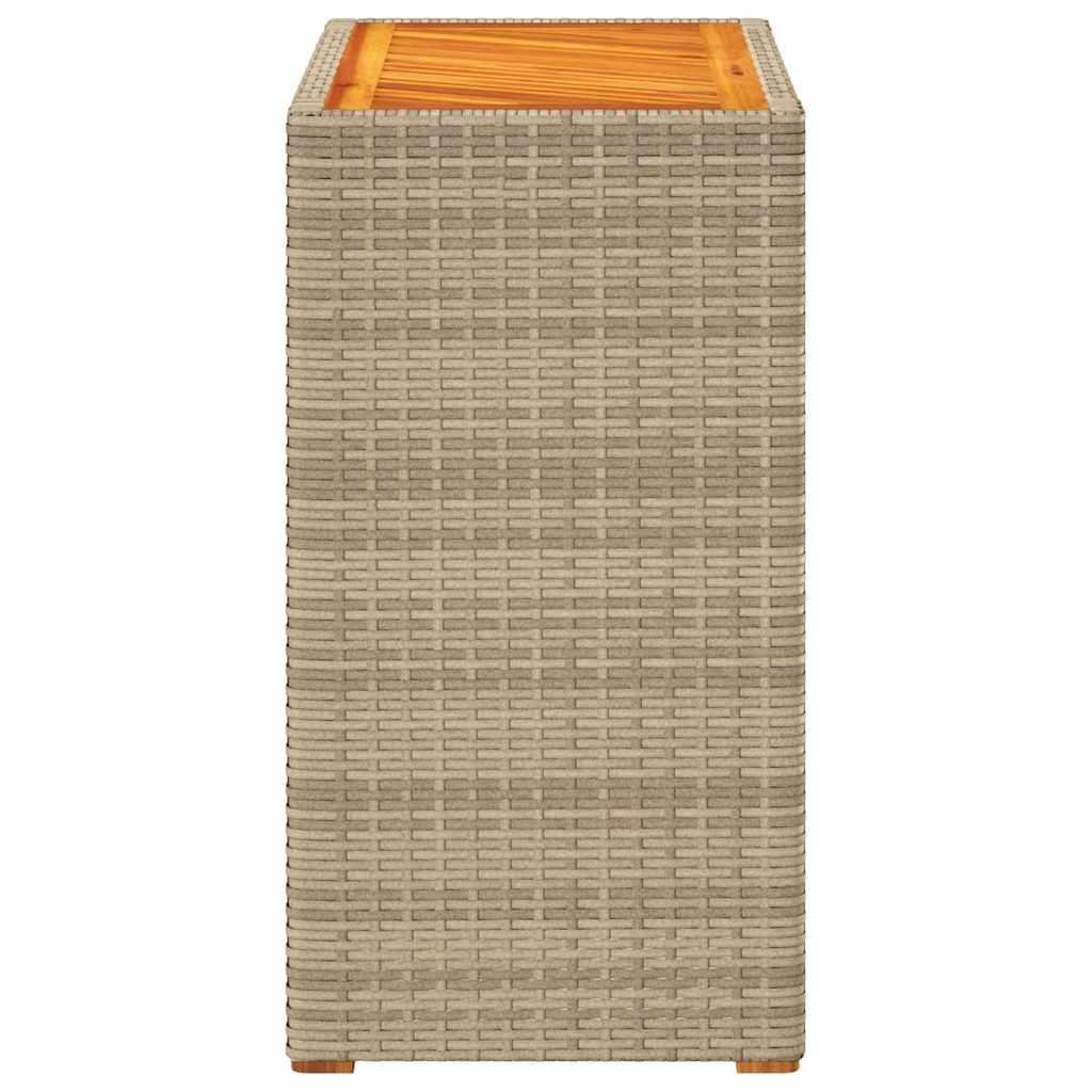 bézs polyrattan kerti kisasztal fa asztallappal 60x40x75 cm