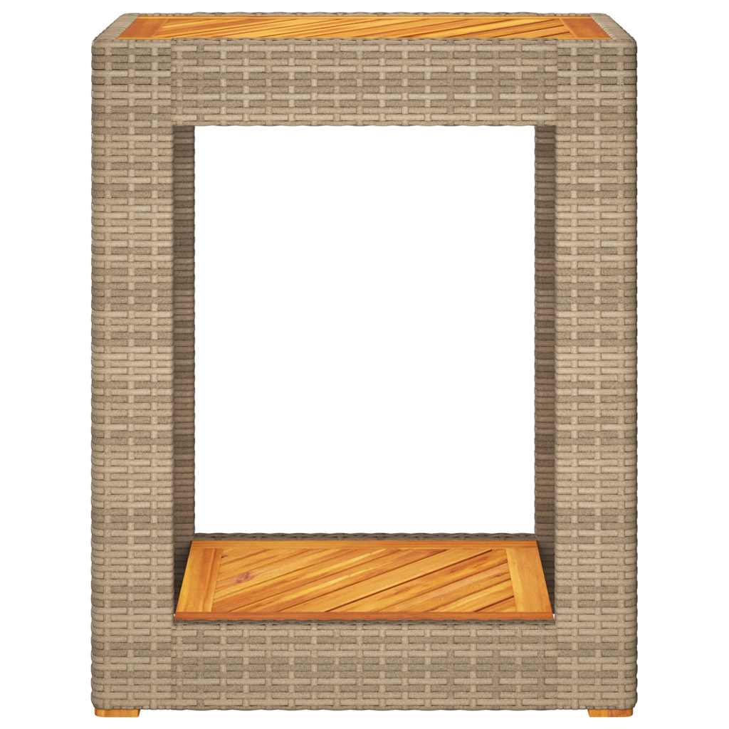 bézs polyrattan kerti kisasztal fa asztallappal 60x40x75 cm