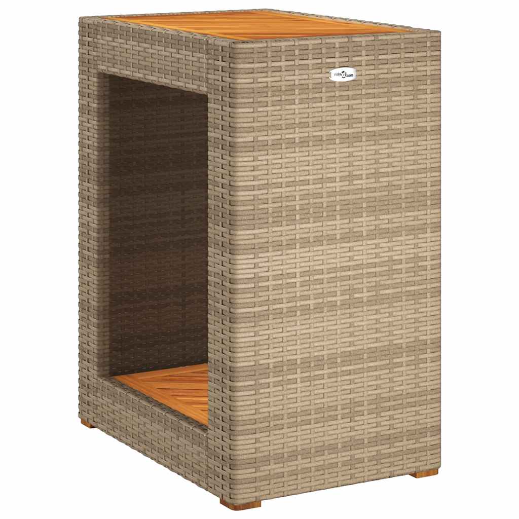 bézs polyrattan kerti kisasztal fa asztallappal 60x40x75 cm