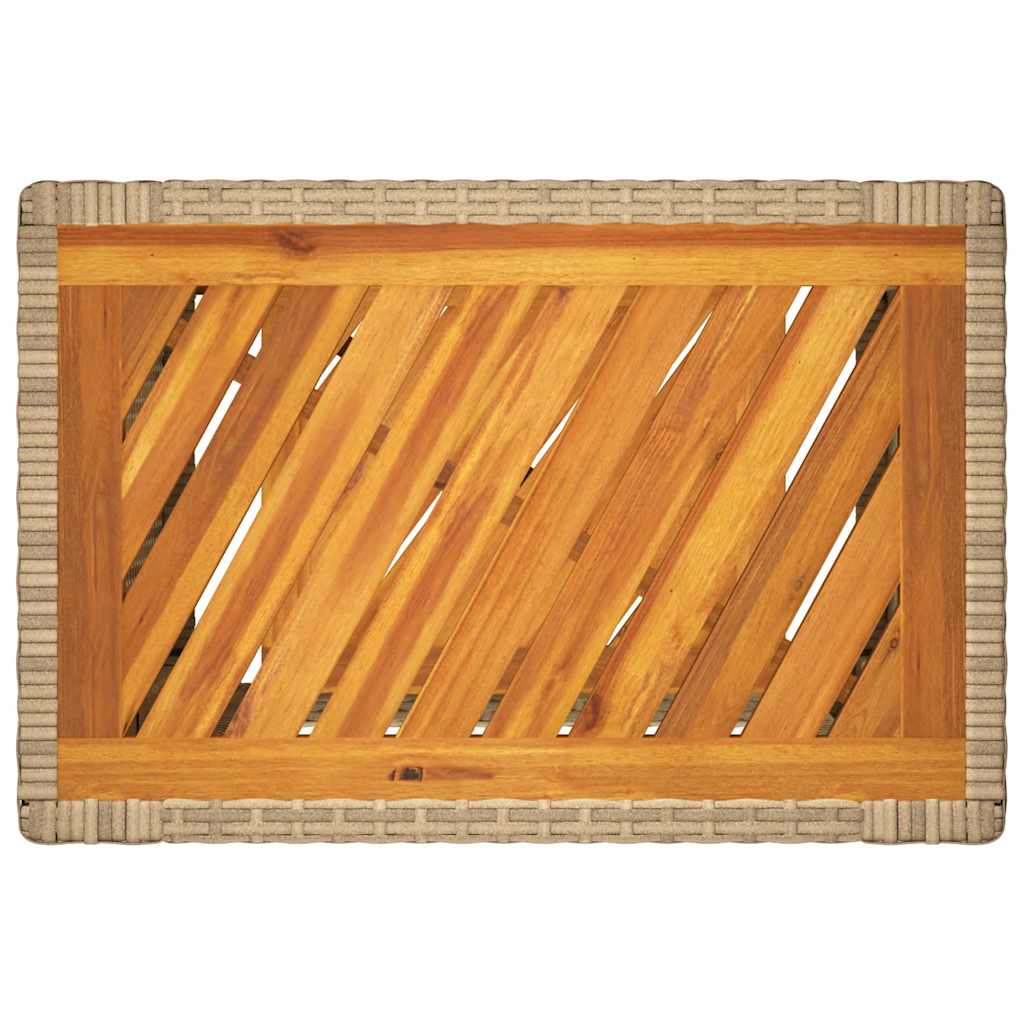 bézs polyrattan kerti kisasztal fa asztallappal 60x40x75 cm