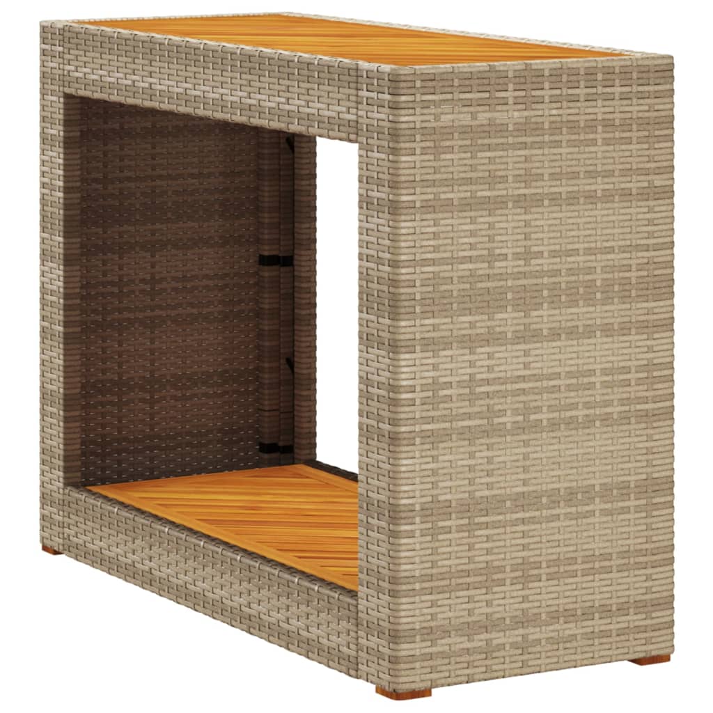 bézs polyrattan kerti kisasztal fa asztallappal 100x40x75 cm