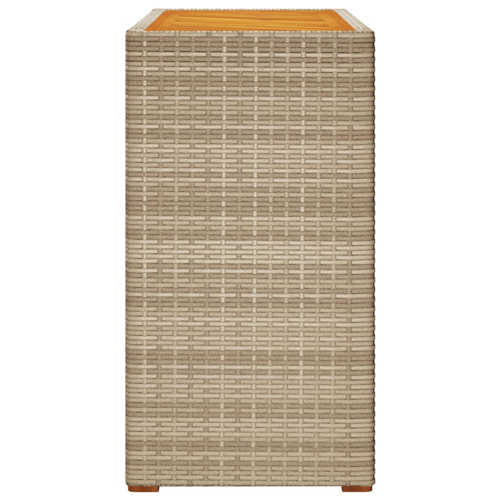 bézs polyrattan kerti kisasztal fa asztallappal 100x40x75 cm