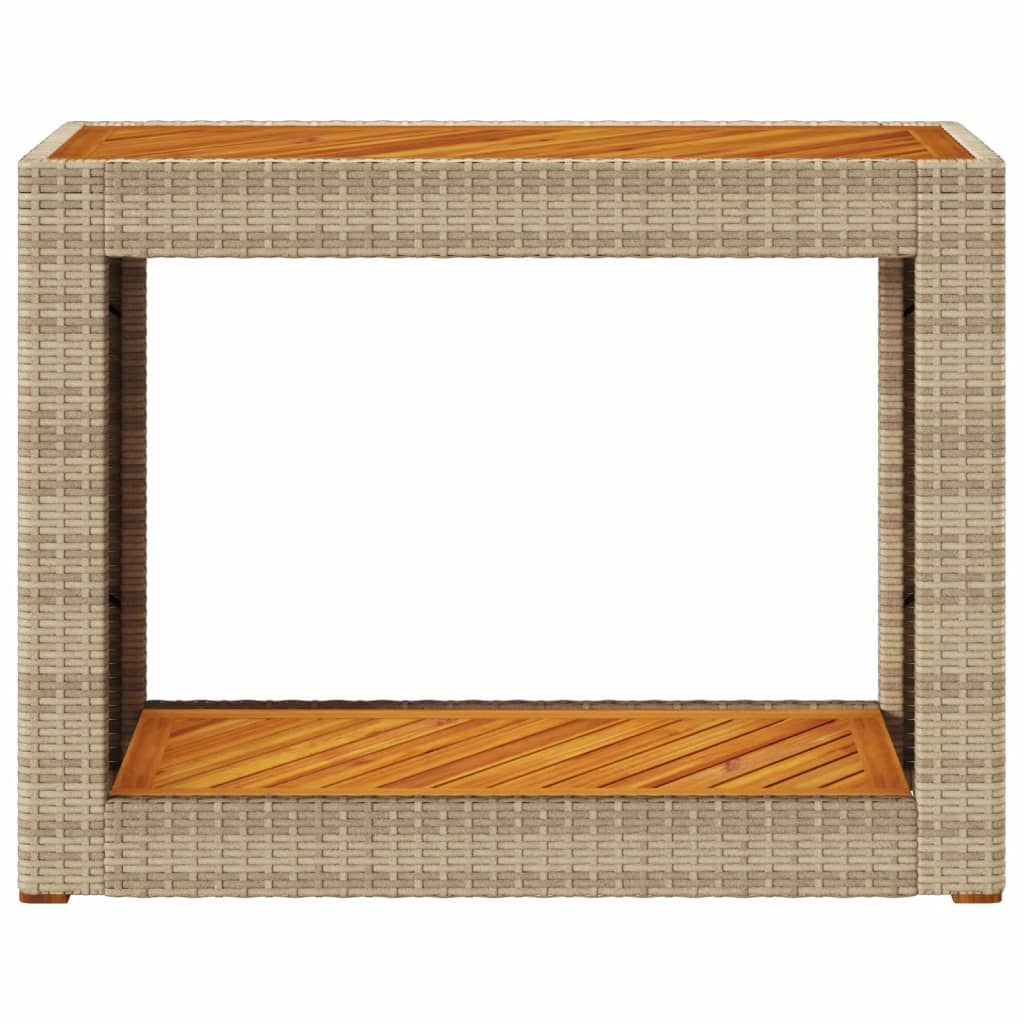 bézs polyrattan kerti kisasztal fa asztallappal 100x40x75 cm