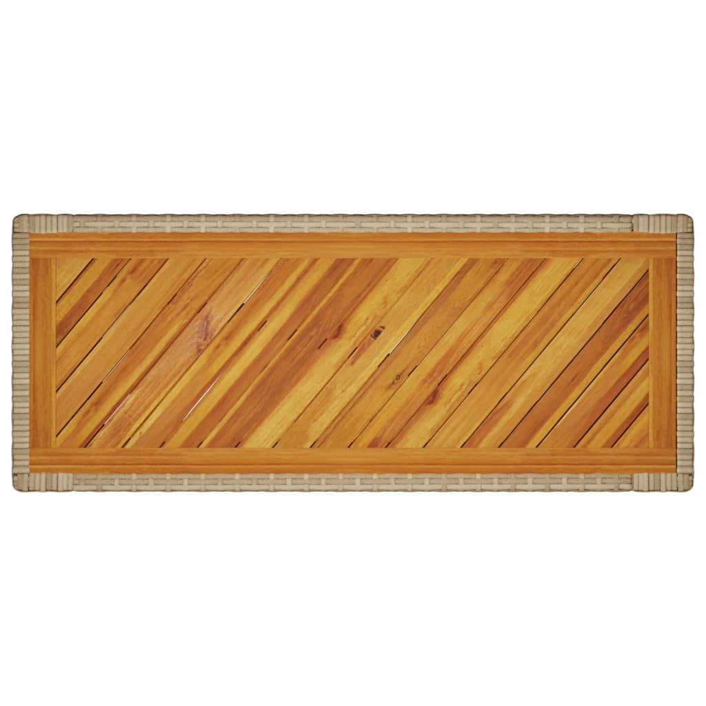 bézs polyrattan kerti kisasztal fa asztallappal 100x40x75 cm
