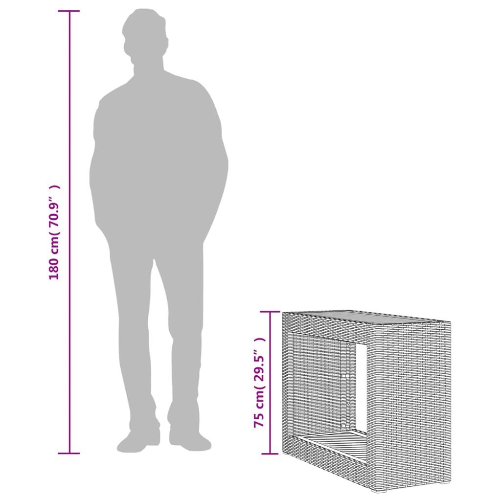 bézs polyrattan kerti kisasztal fa asztallappal 100x40x75 cm