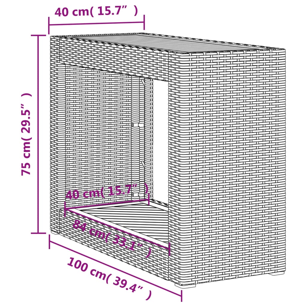 bézs polyrattan kerti kisasztal fa asztallappal 100x40x75 cm