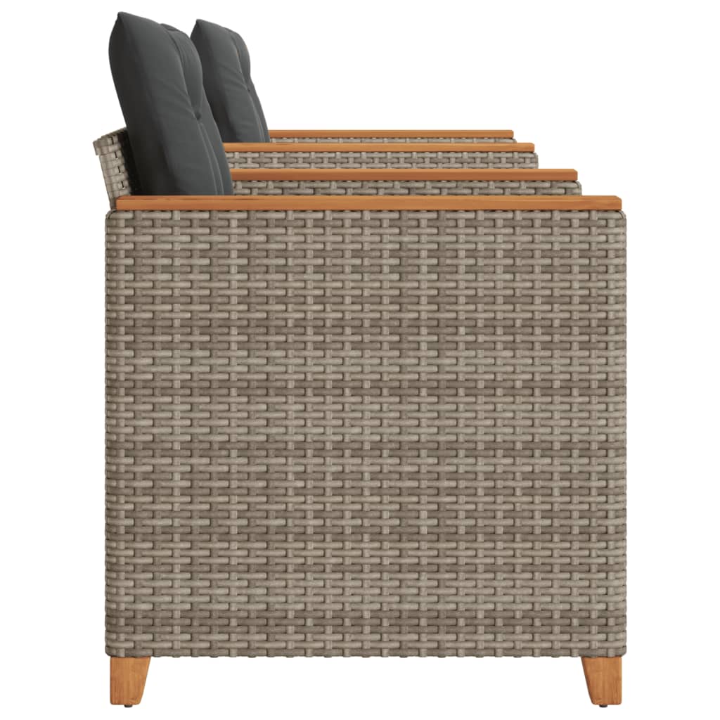 3 részes szürke polyrattan és akácfa bisztrószett párnákkal