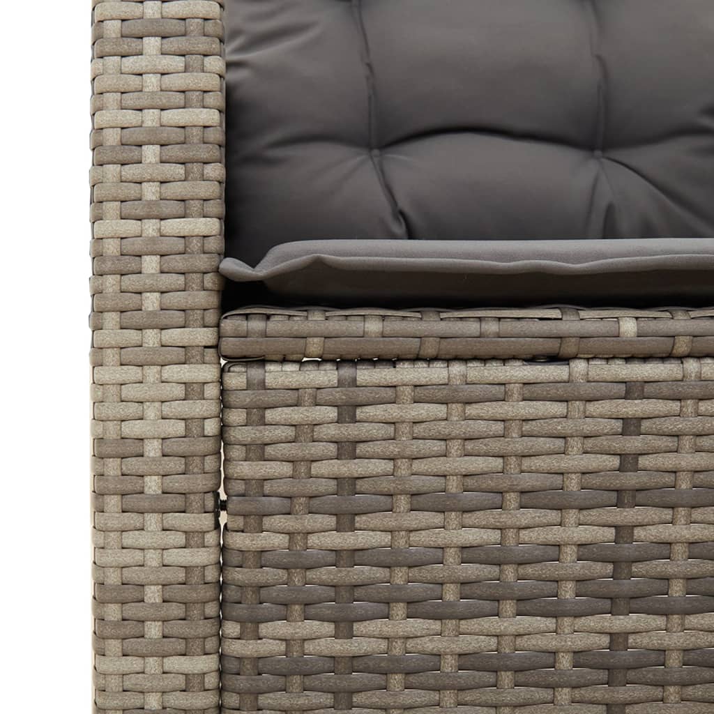 3 részes szürke polyrattan és akácfa bisztrószett párnákkal