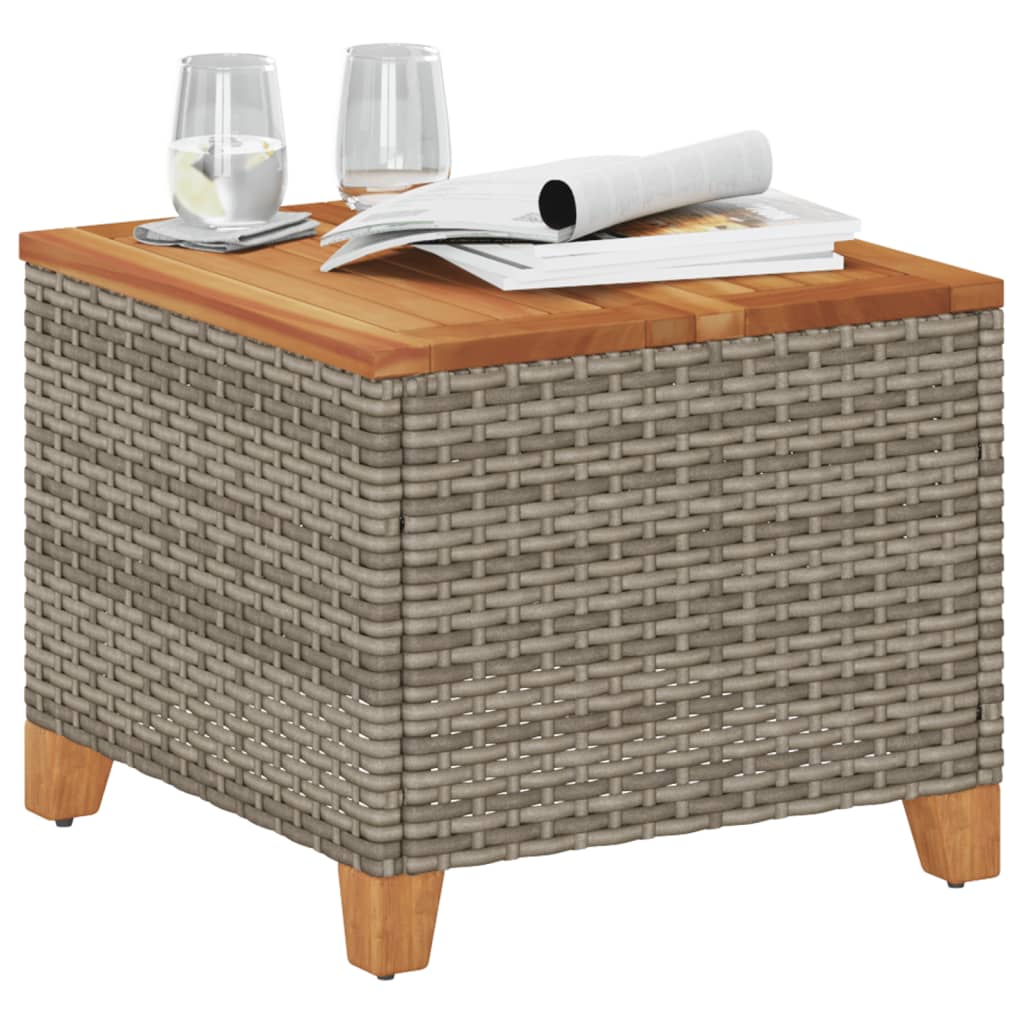 szürke polyrattan és akácfa kerti asztal 45 x 45 x 37 cm