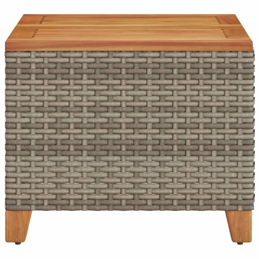szürke polyrattan és akácfa kerti asztal 45 x 45 x 37 cm