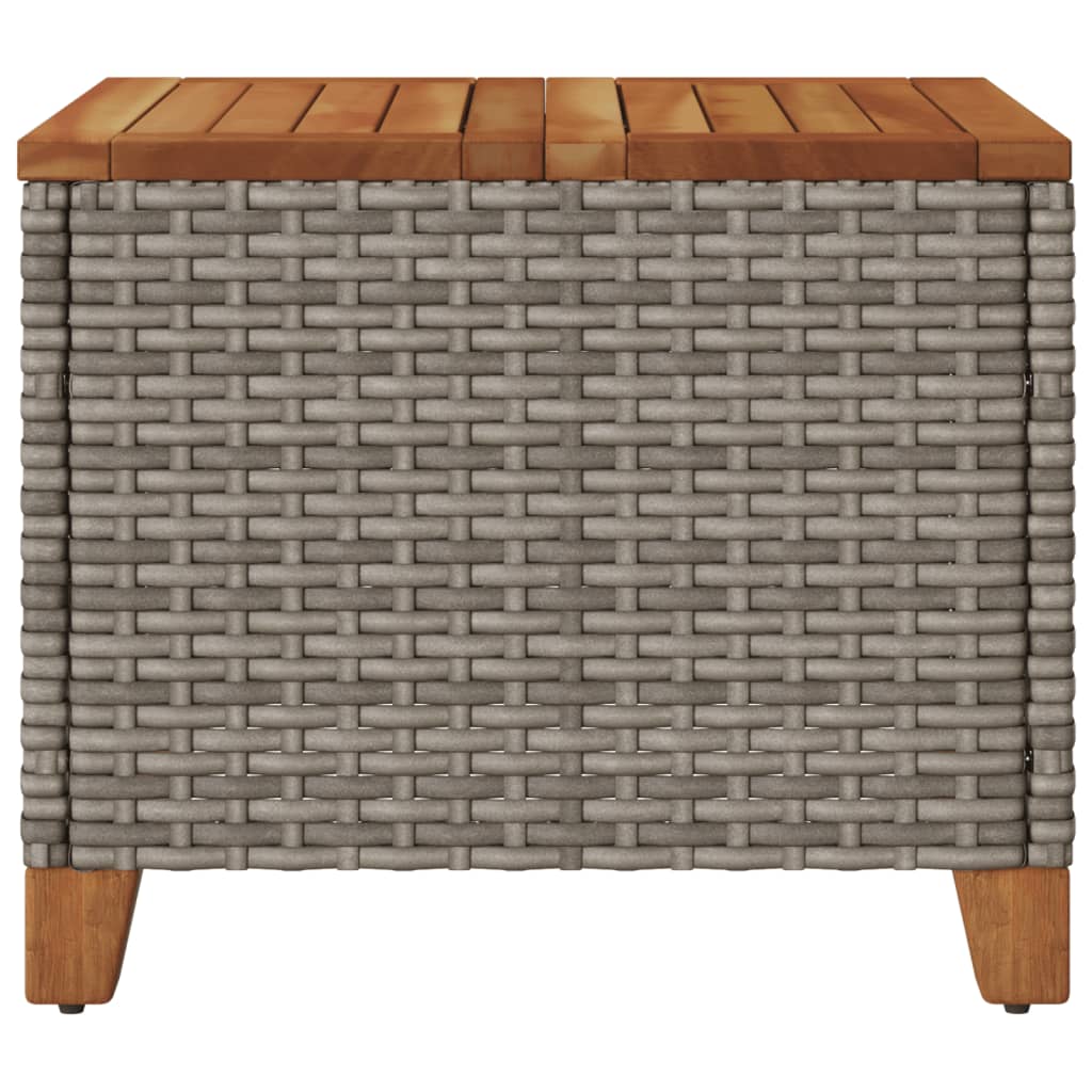 szürke polyrattan és akácfa kerti asztal 45 x 45 x 37 cm
