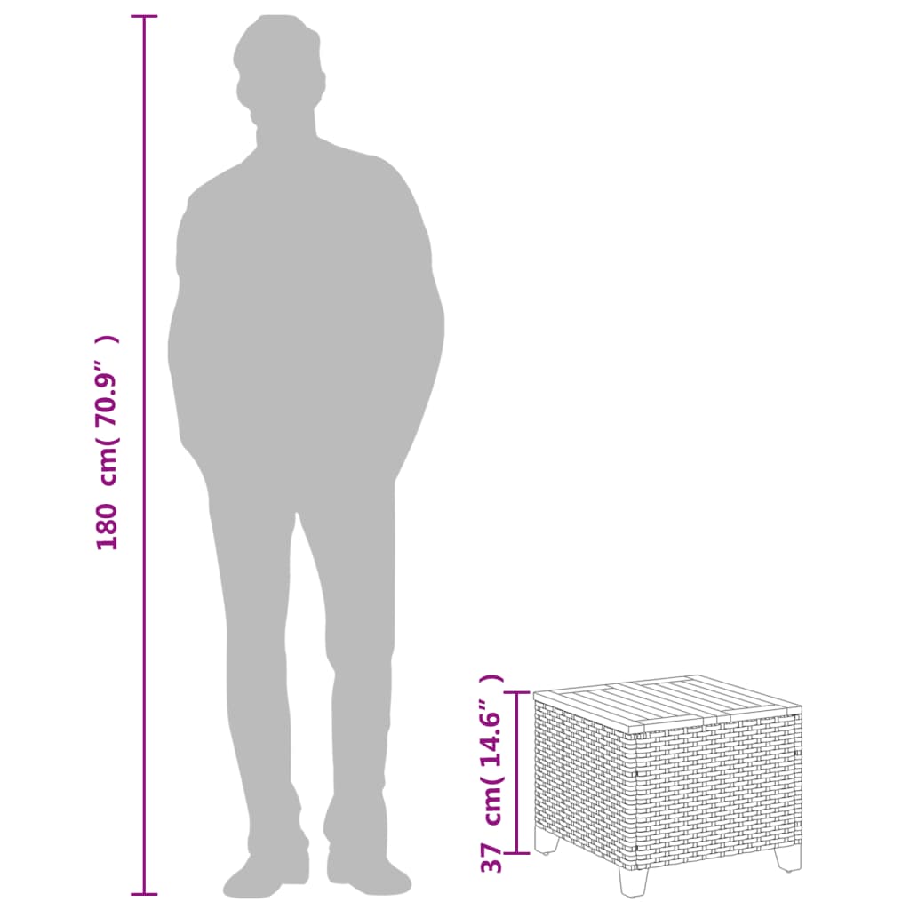 szürke polyrattan és akácfa kerti asztal 45 x 45 x 37 cm