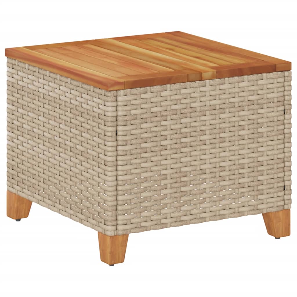 bézs polyrattan és akácfa kerti asztal 45 x 45 x 37 cm