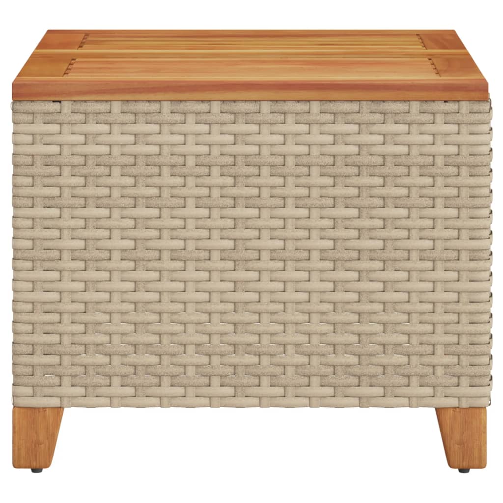 bézs polyrattan és akácfa kerti asztal 45 x 45 x 37 cm