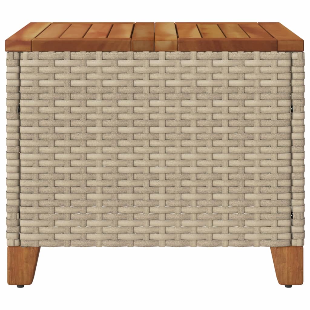 bézs polyrattan és akácfa kerti asztal 45 x 45 x 37 cm