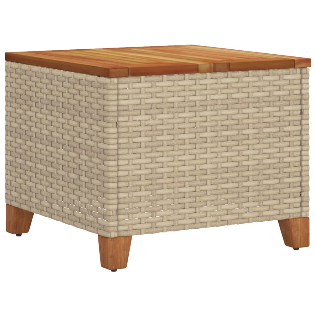 bézs polyrattan és akácfa kerti asztal 45 x 45 x 37 cm