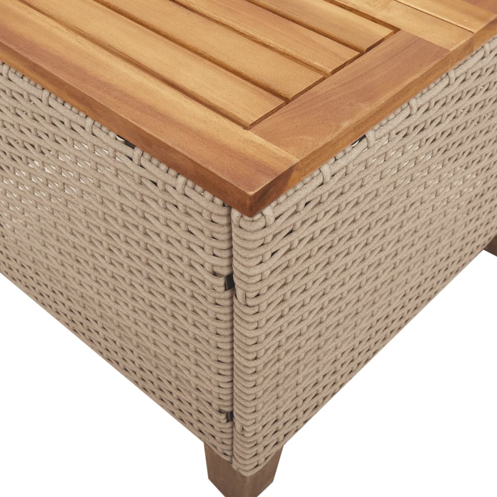 bézs polyrattan és akácfa kerti asztal 45 x 45 x 37 cm