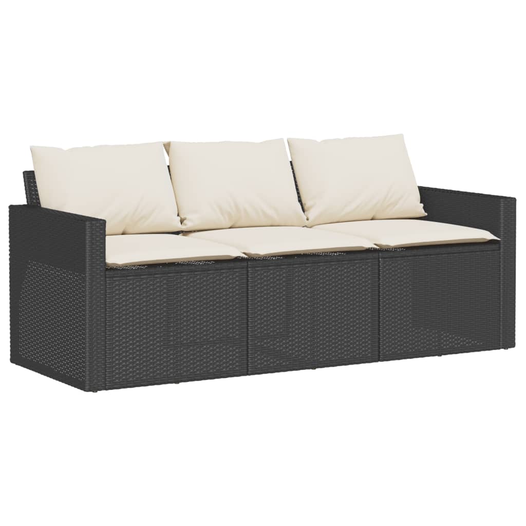 2 részes fekete polyrattan kerti étkezőgarnitúra párnával