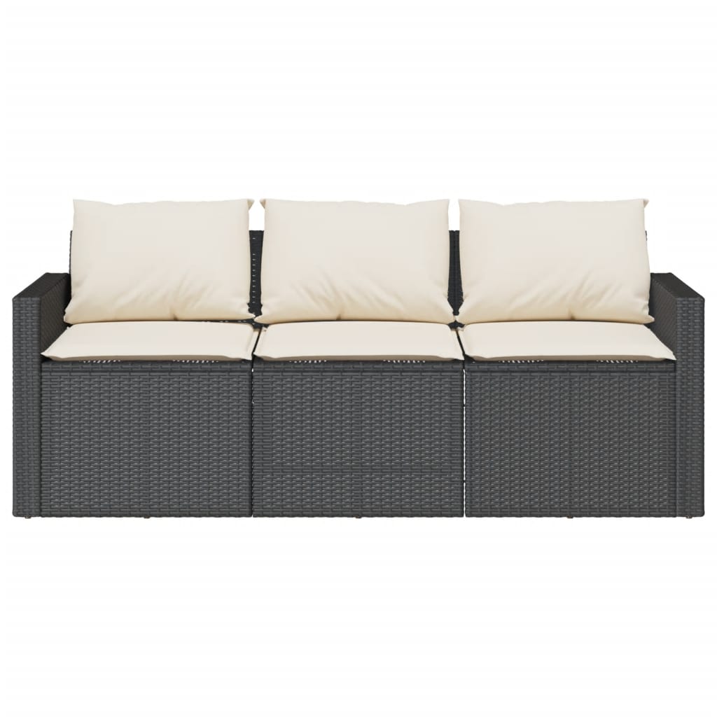 2 részes fekete polyrattan kerti étkezőgarnitúra párnával