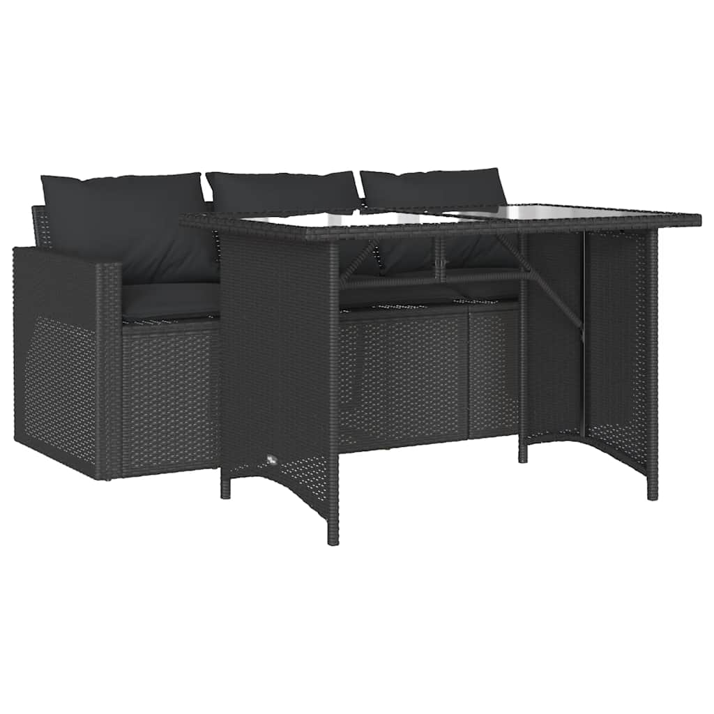 2 részes fekete polyrattan kerti étkezőgarnitúra párnával