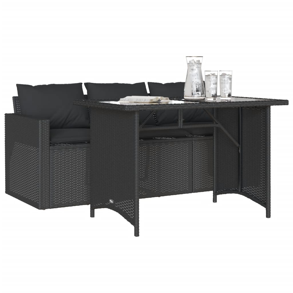 2 részes fekete polyrattan kerti étkezőgarnitúra párnával
