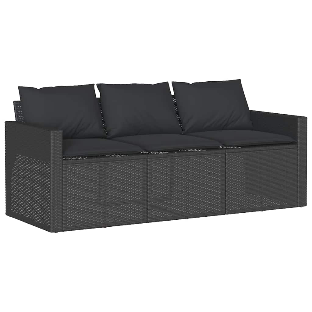 2 részes fekete polyrattan kerti étkezőgarnitúra párnával