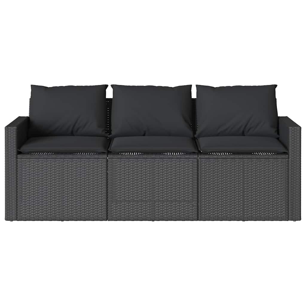 2 részes fekete polyrattan kerti étkezőgarnitúra párnával