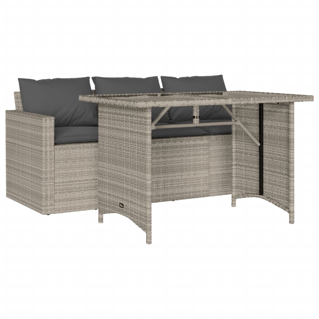 2 részes szürke polyrattan kerti étkezőgarnitúra párnákkal