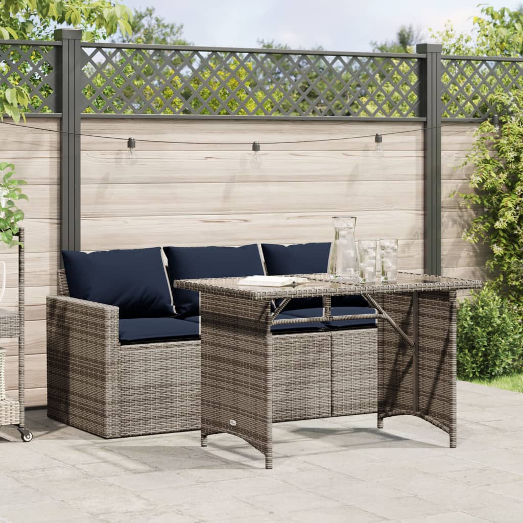 2 részes szürke polyrattan kerti étkezőgarnitúra párnákkal
