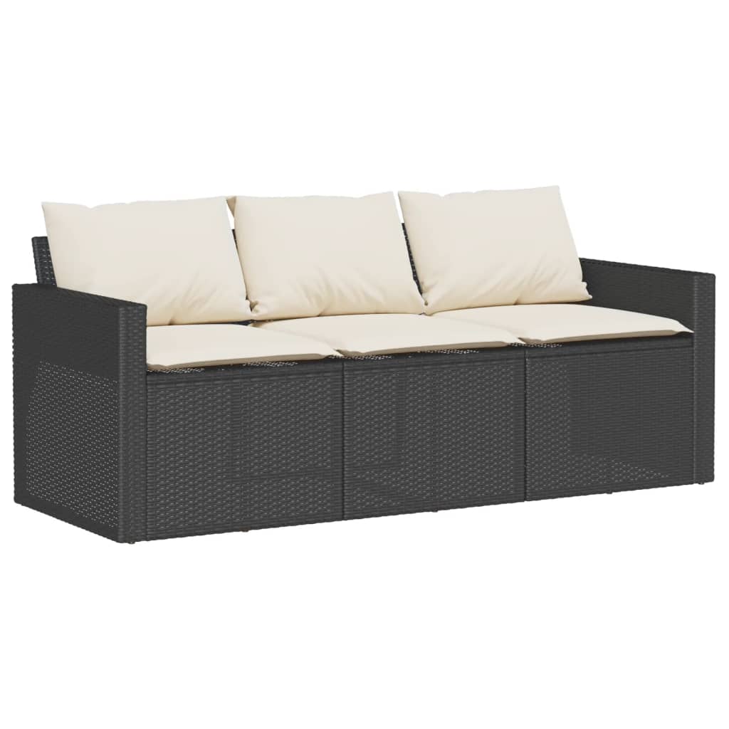 2 részes fekete polyrattan kerti étkezőgarnitúra párnával