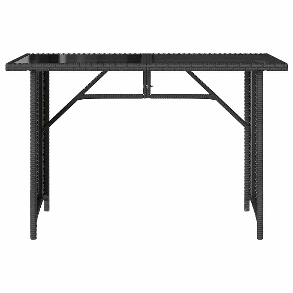 fekete polyrattan üveglapos kerti asztal 110x68x70 cm