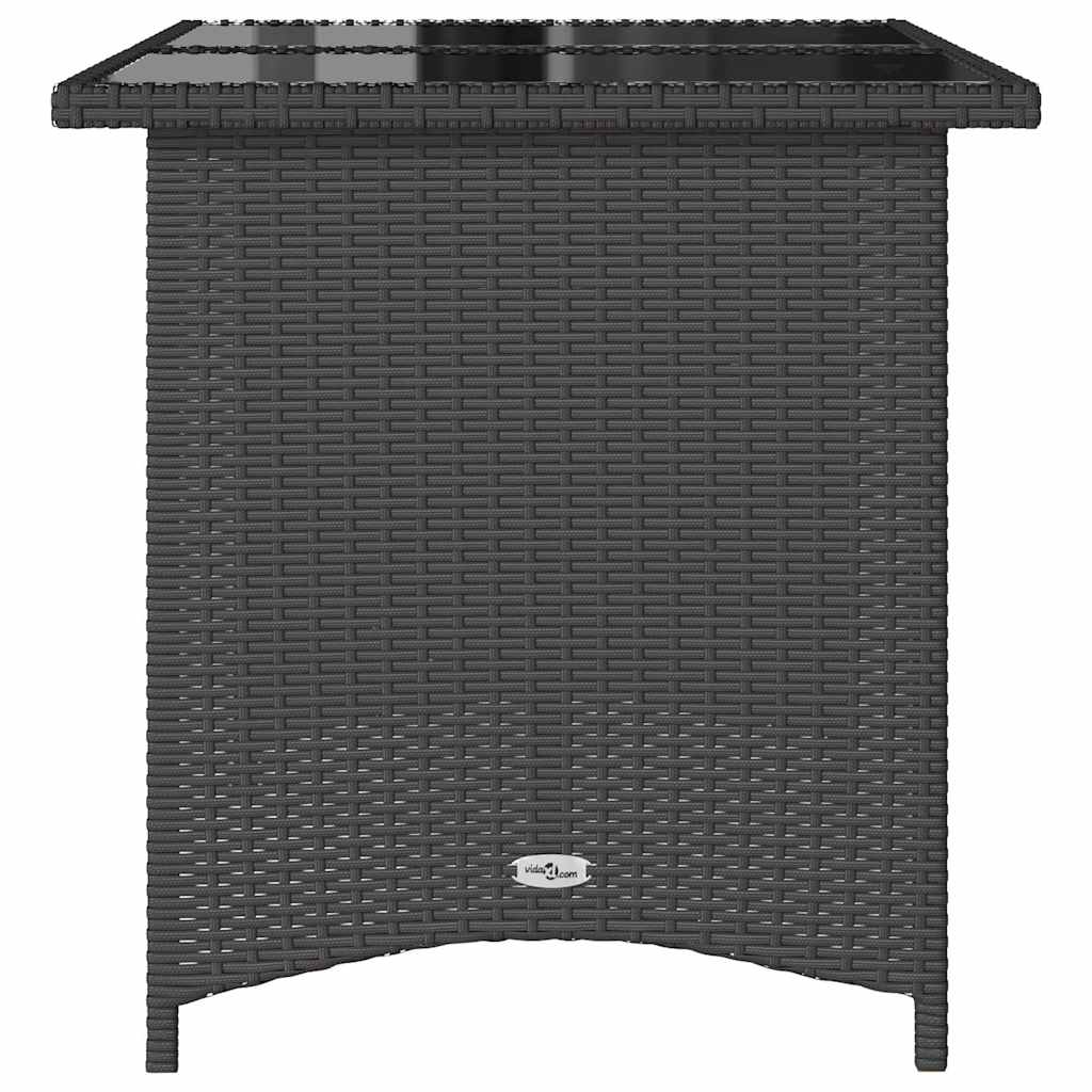 fekete polyrattan üveglapos kerti asztal 110x68x70 cm