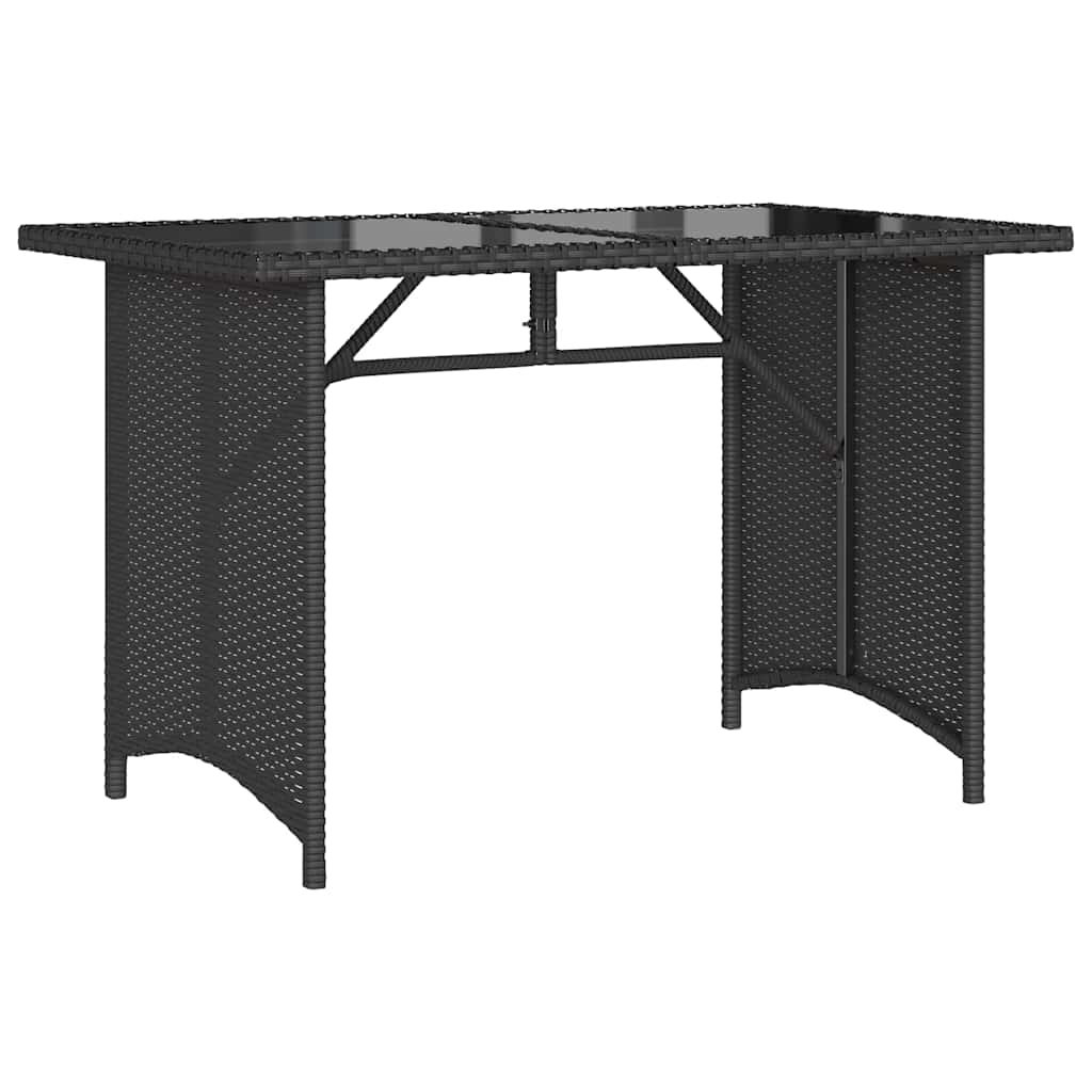 fekete polyrattan üveglapos kerti asztal 110x68x70 cm
