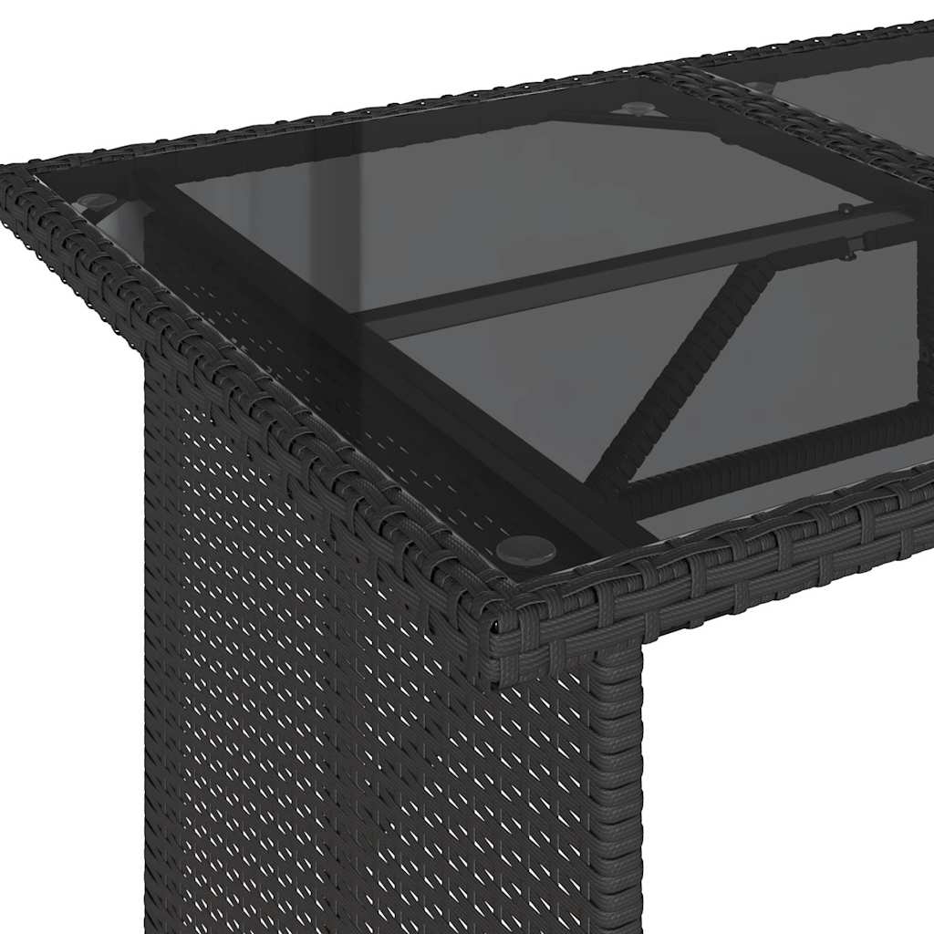fekete polyrattan üveglapos kerti asztal 110x68x70 cm