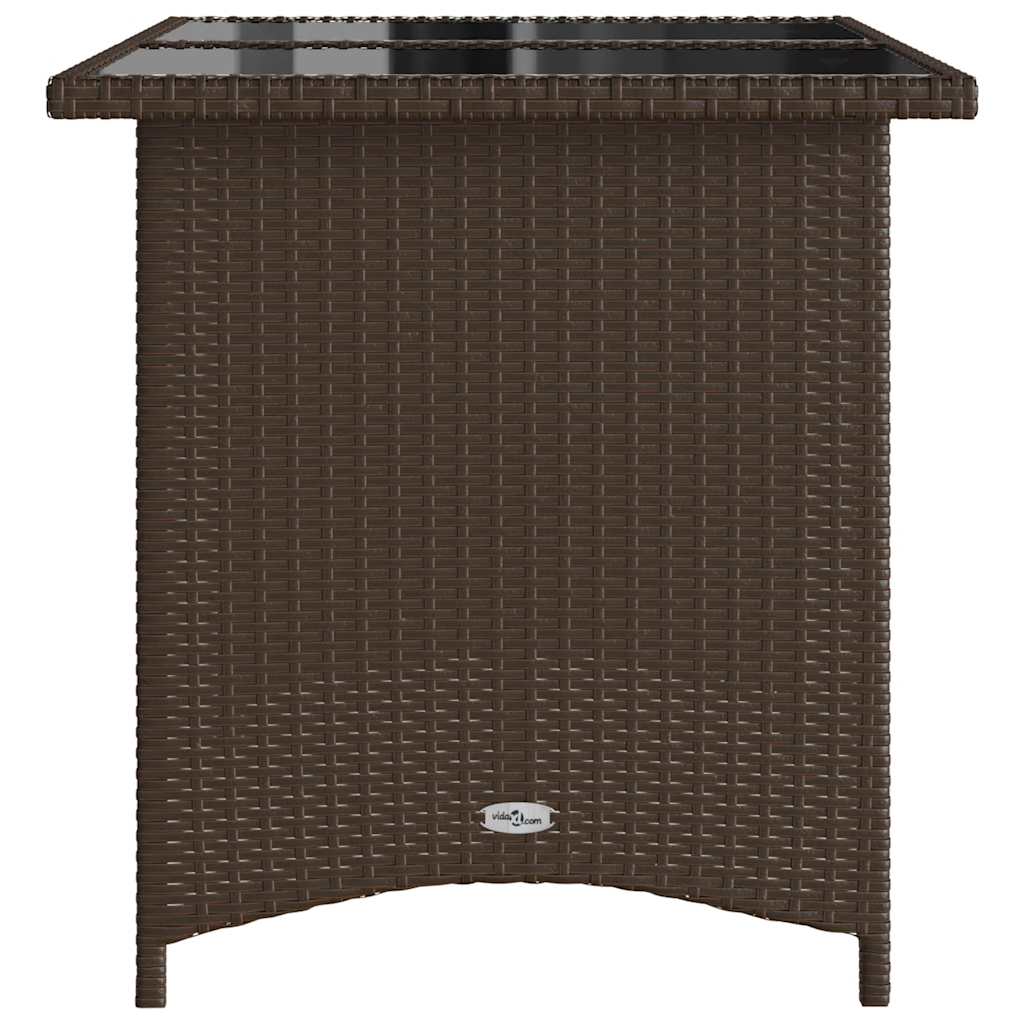 barna polyrattan üveglapos kerti asztal 110x68x70 cm