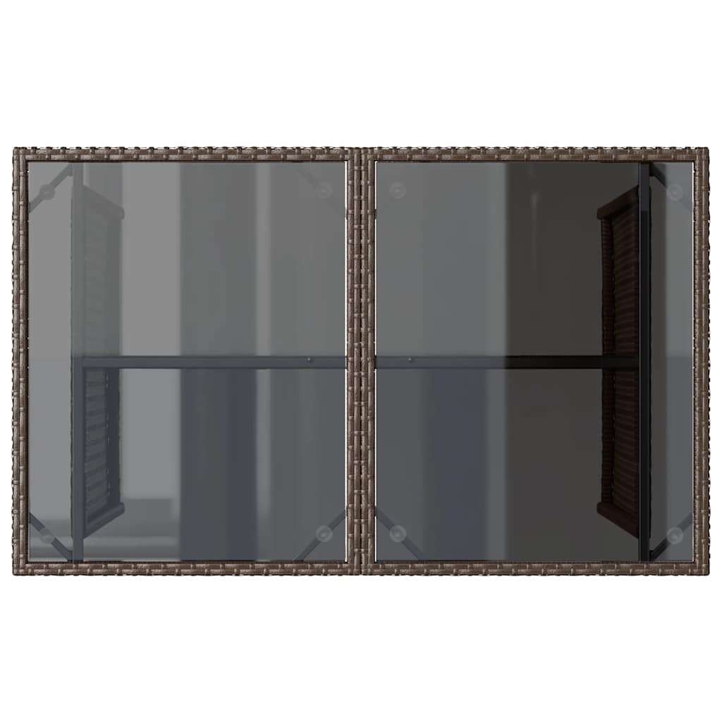 barna polyrattan üveglapos kerti asztal 110x68x70 cm