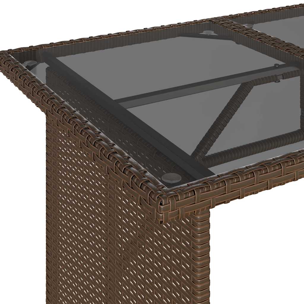 barna polyrattan üveglapos kerti asztal 110x68x70 cm