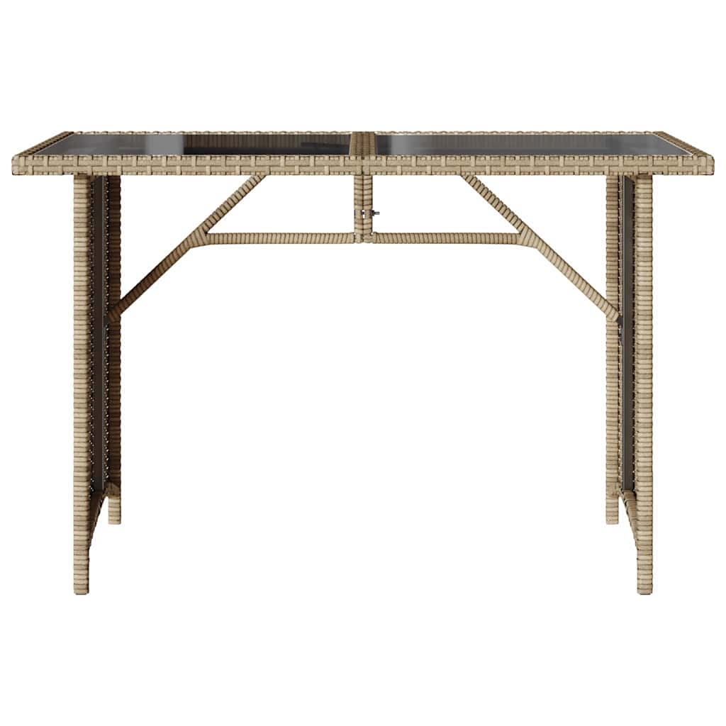 bézs polyrattan üveglapos kerti asztal 110x68x70 cm