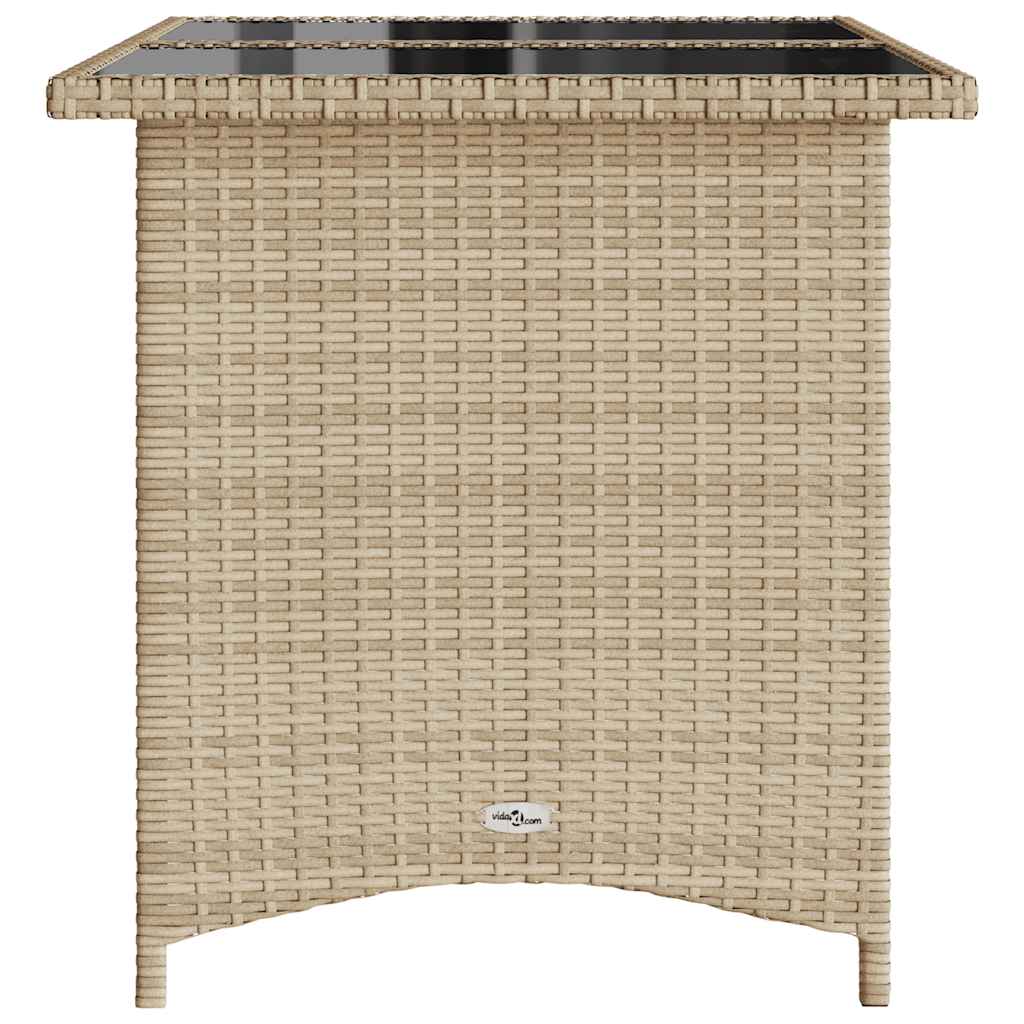 bézs polyrattan üveglapos kerti asztal 110x68x70 cm