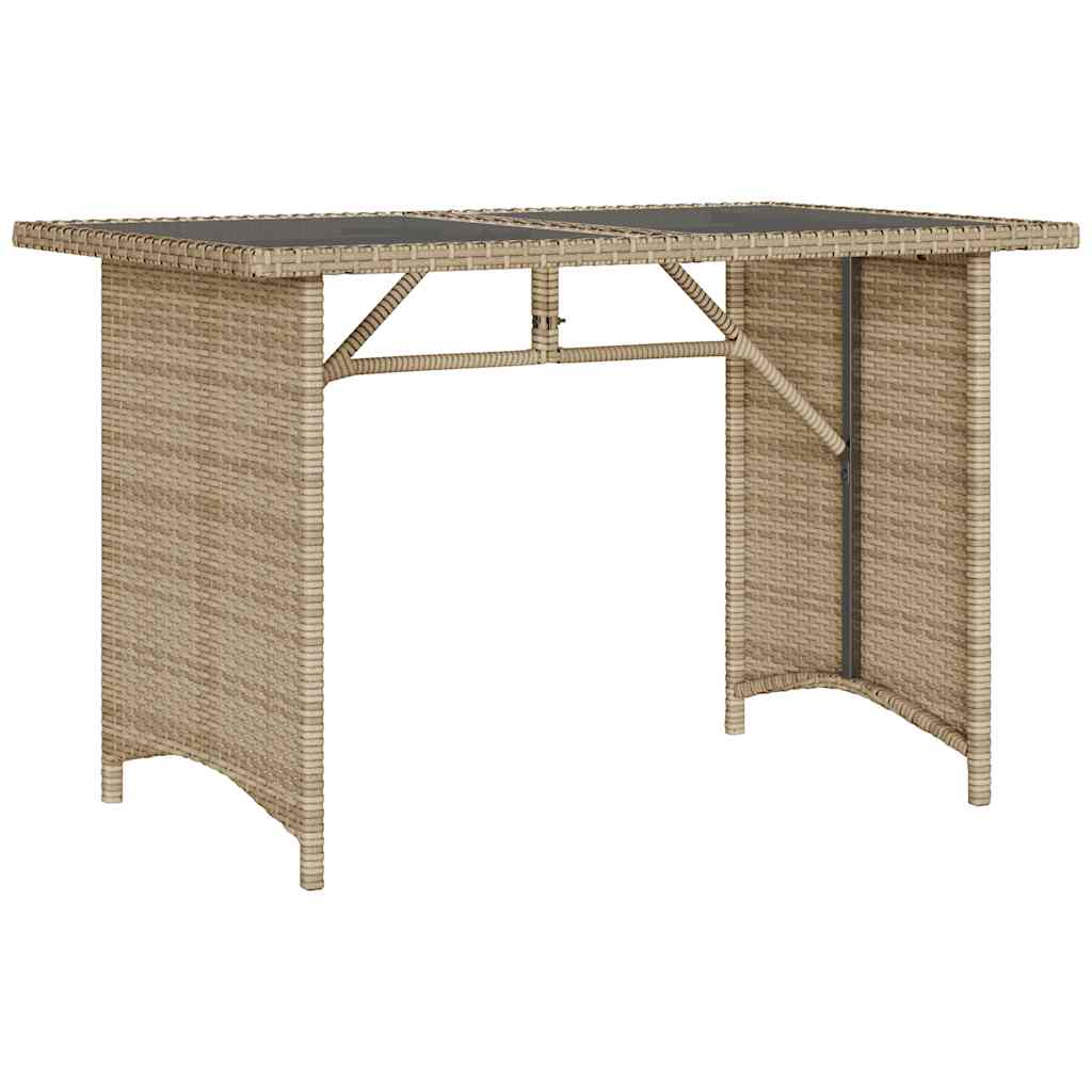 bézs polyrattan üveglapos kerti asztal 110x68x70 cm