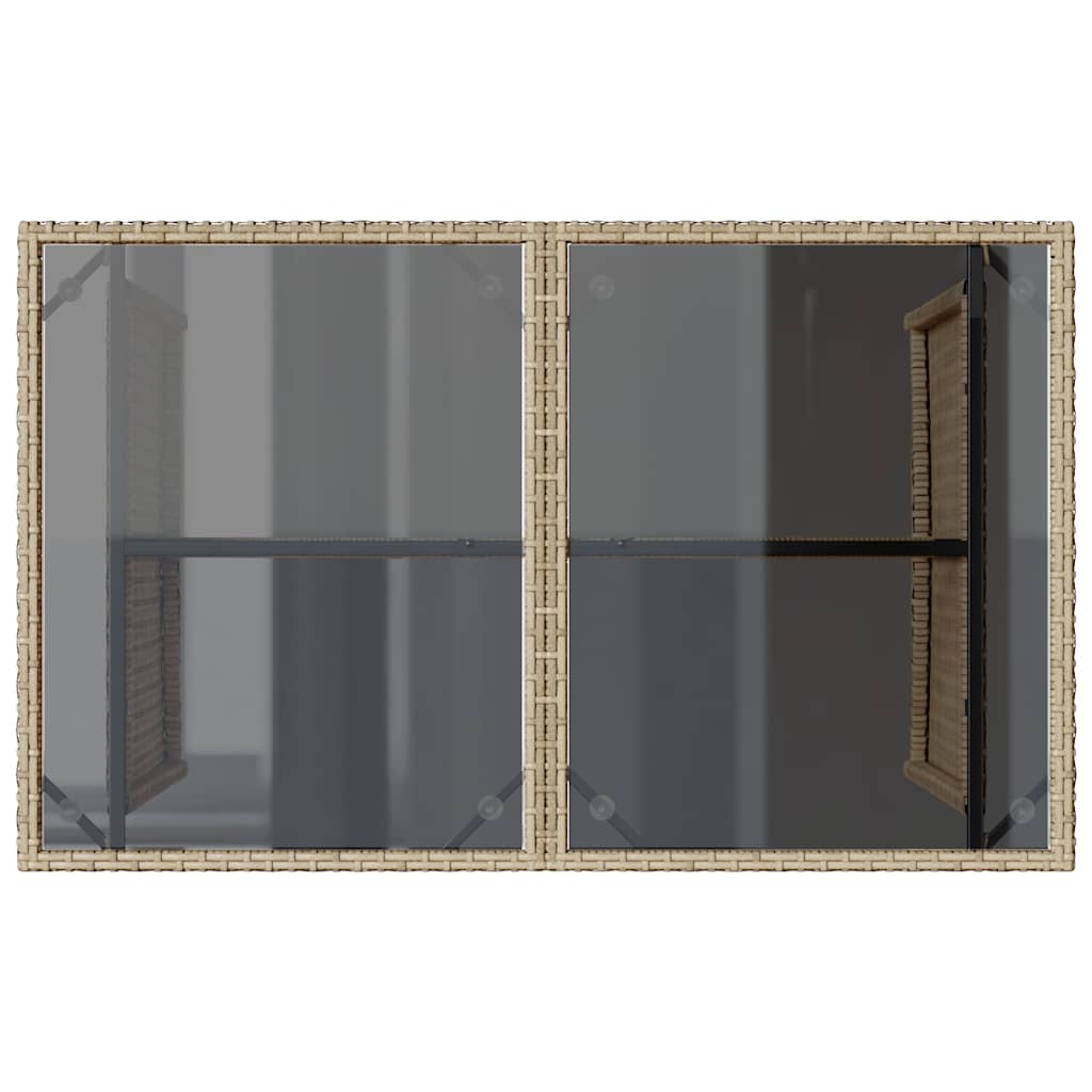 bézs polyrattan üveglapos kerti asztal 110x68x70 cm