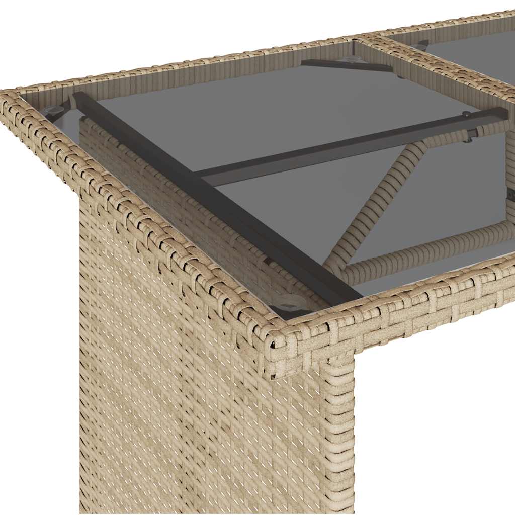 bézs polyrattan üveglapos kerti asztal 110x68x70 cm